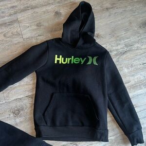 Hurley Black Hoodie with Green Logo